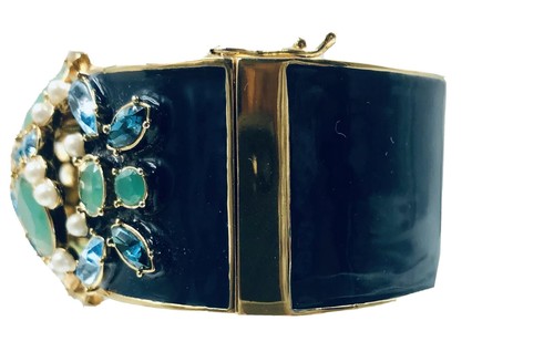 Kate Spade CUFF Pearl Belle Fleur Flower Green Blue Gold Bold Bangle Bracelet gy - Picture 7 of 9