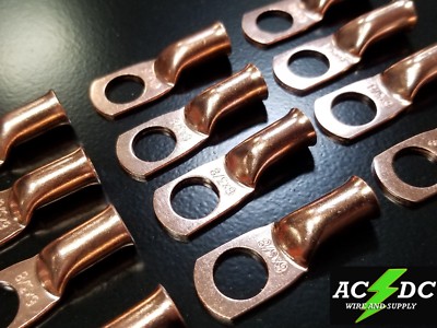 (100) 6 gauge Ring 3/8'' Hole Terminal BATTERY Lug Bare Copper Un-insulated AWG
