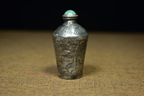 Collectable chinese old silver handmade carven lotus fish exquisite snuff bottle - Picture 2 of 9