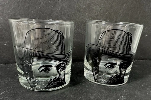 2 Jack Daniels Face Portrait Whiskey Old No. 7 Rocks Tumbler Drinking Glass
