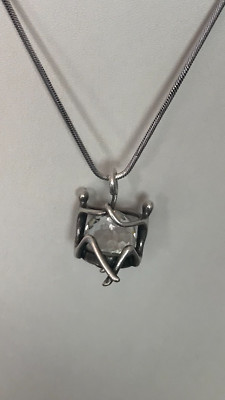 Vintage Sterling Silber Chian Halskette mit Jenavi Kristall und Silber Anhänger.