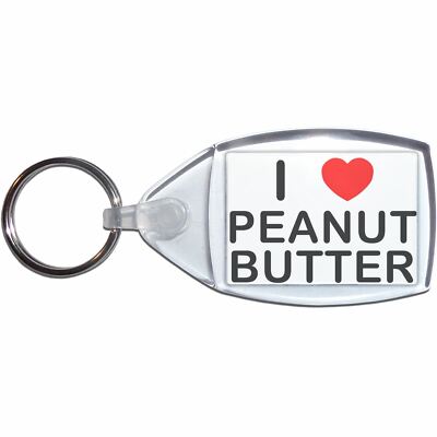 Peanut Butter I Love Heart Clear Plastic Key Ring (S, M or L)