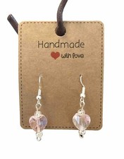 Pink Crystal Heart Earrings. Ear Hooks. Weddings Bridesmaids Valentines