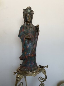 Antique 19/20 C, Chinese/orient cloisonne & bronze figure of Buddha, 58 cm high