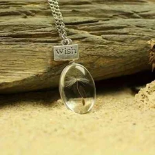 Dandelion Pendant Necklace Wish Charm Decor Glass Jewelry