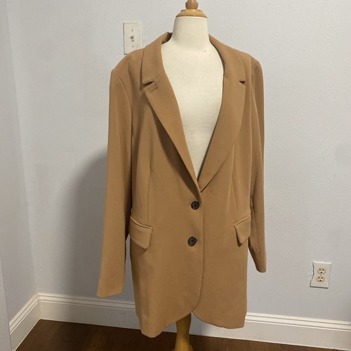Eloquii Jacke Damen 24 hellbraun einreihig lang adretter Business Y2K Blazer
