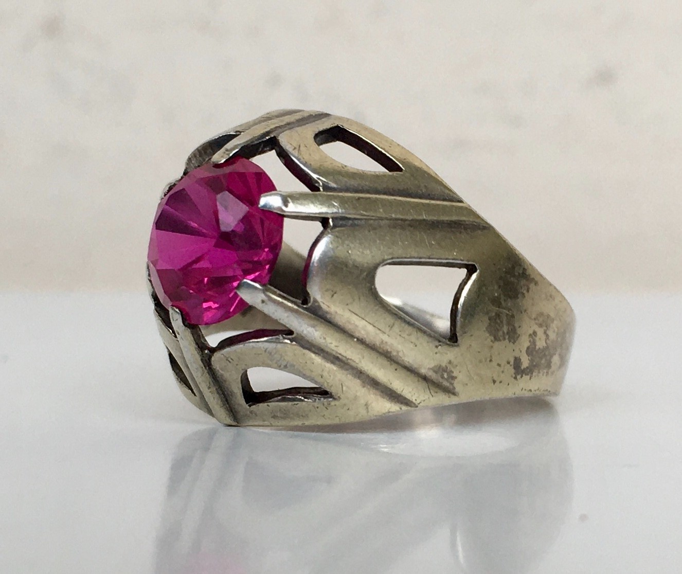 Ring №53 Vintage Soviet Red Ruby Silver Ring 875☆… - image 9