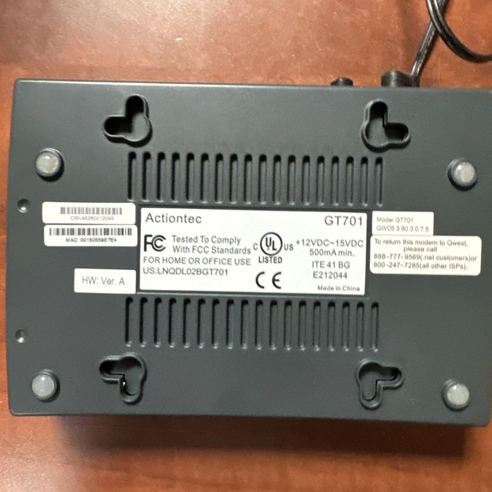 ACTIONTEC GT701 QWEST DSL MODEM - Image 2 of 3