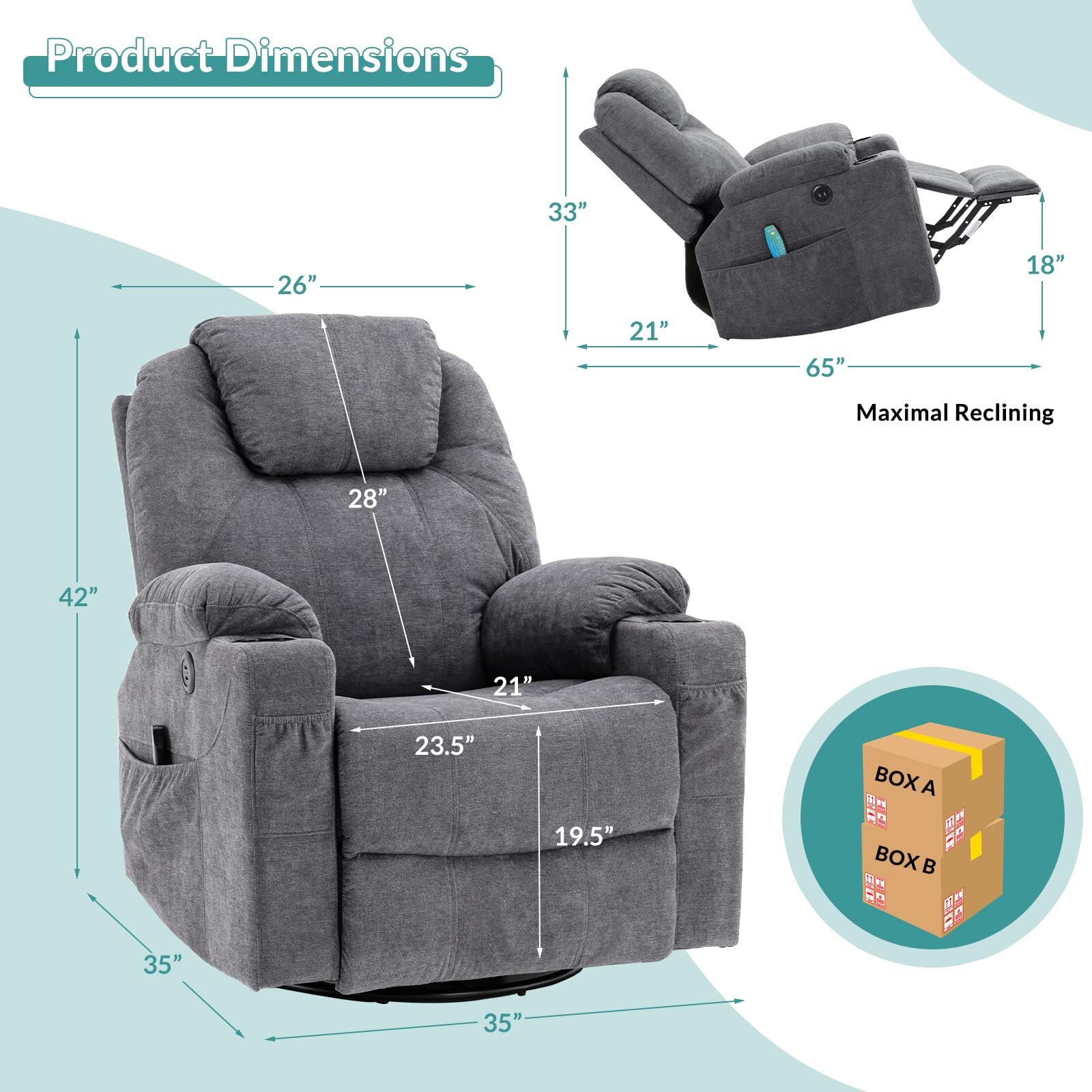 Massage Recliner Chair Swivel Rocker Glider Heated Rocking Recliner W/ USB Ports