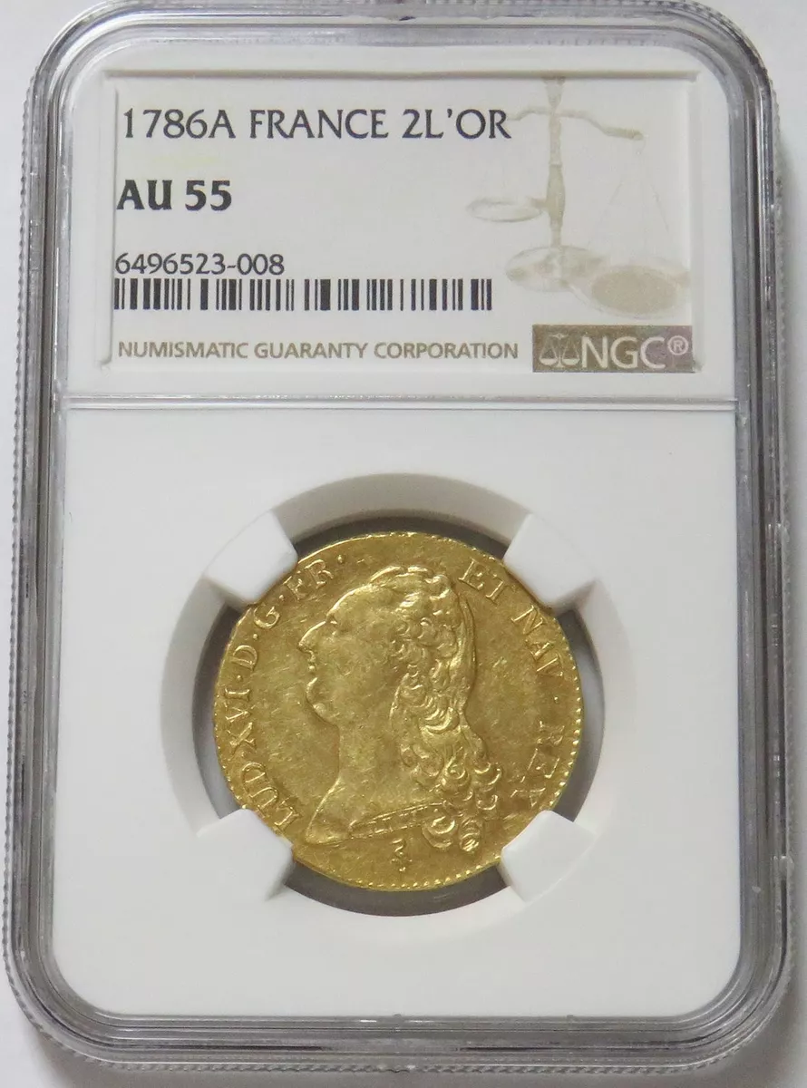 1786 A GOLD FRANCE DOUBLE LOUIS D'OR KING LOUIS XVI COIN NGC ABOUT UNC 55