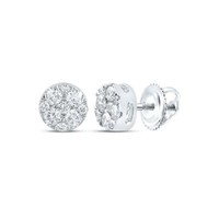 10K WeißGold Original Diamant Unisex Blume Haufen Rund Ohrstecker 1/4 Karat