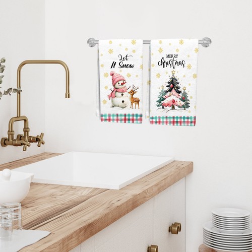 Muñeco de nieve árbol de Navidad toallas de cocina cocina juego de 2 toallas de té, 18x26 pulgadas - Imagen 5 de 6