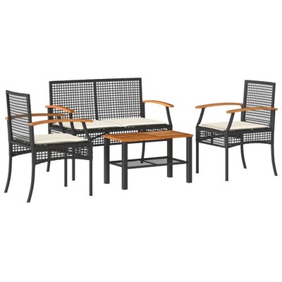 4 Piece Outdoor Lounge Set with Cushions in Black Poly Rattan vidaXL