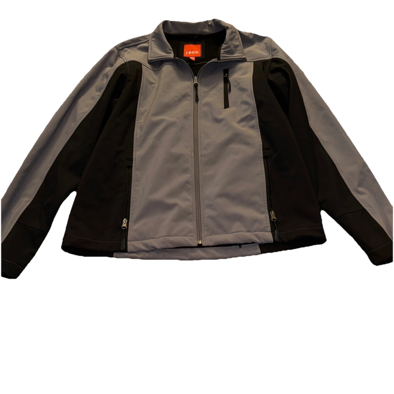 IZOD Men’s Two-tone Soft Shell Full Zip Jacket Grey/ Black Size Large