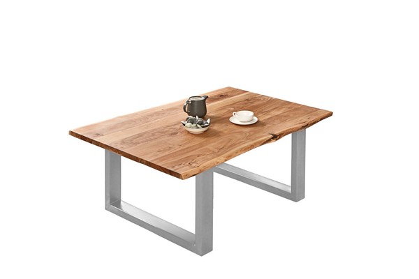 Couchtisch Baumkante Massiv Akazie Naturfarben 120 X 80 Cm Silber Billy-image