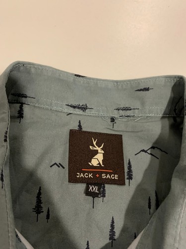 Jack Sage Shirt Mens 2XL Green AOP Forest Breck Short Sleeve Camp Outdoor Gorp - Picture 5 of 9