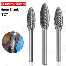 TCT Carbide Rotary Burr File Ø6-16mm Flame Shape Die Grinder Drill Bit 6mm Shank
