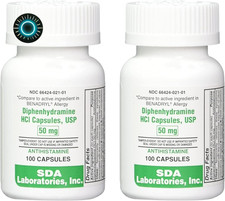 DIPHENHYDRAMINE 50MG 100ct capsules SDA LABS Allergy Relief 2 Pack Free Ship NEW