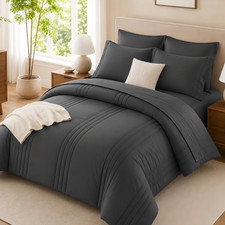 Queen Comforter Set Dark Grey - Bed in a Bag Queen Size 7 Pieces, Soft Bedding S