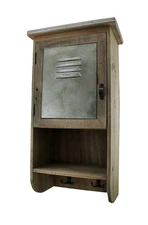 Scratch & Dent Rustic Reclaimed Wood Wall Cabinet with Shelf and Hooks 20 in.