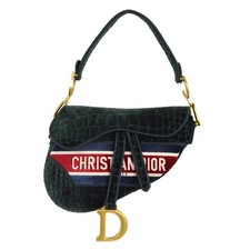 Christian Dior borsa a mano con sella in velluto verde 50-MA-0271 NQ02709