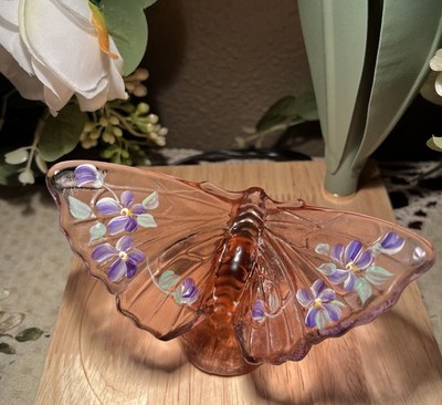 Fenton BUTTERFLY Hand Painted Lavender  Rose Milk Special Order For Lenox