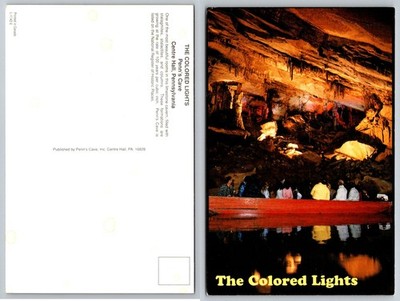 Penn's Cave The Colored Lights Centre Hall PA Postcard Scenic Cavern Boat