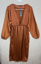 Nasty Gal Satin Plunge Smock Midaxi Dress In Rust Size 4 Can Fit Size L NWT!