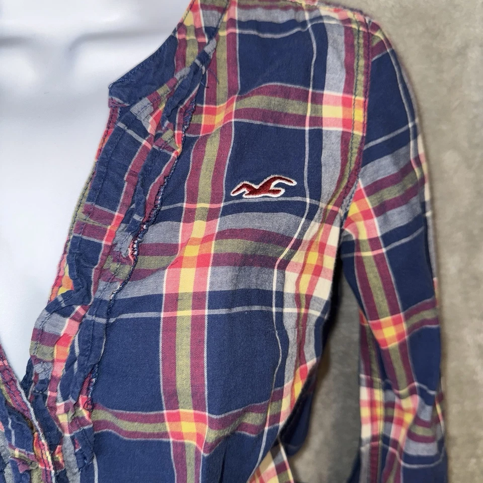 Hollister Y2K Cuadros Volantes Botón Top Cordón Cintura Talla XS Preppy Foto 3 de 4