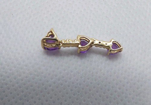 Hermoso colgante de oro amarillo de 14K con corazones de amatista - Imagen 18 de 19