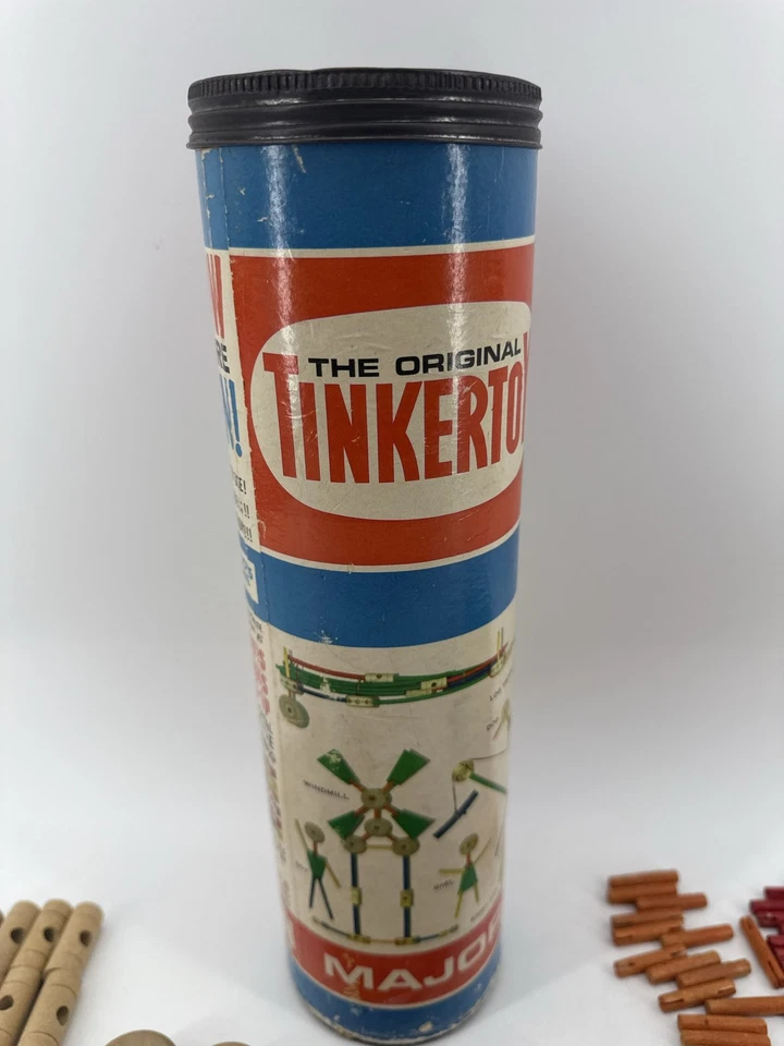 Tinkertoy Major 136 varillas de madera carretes ruedas construcción de juguetes Foto 4 de 4