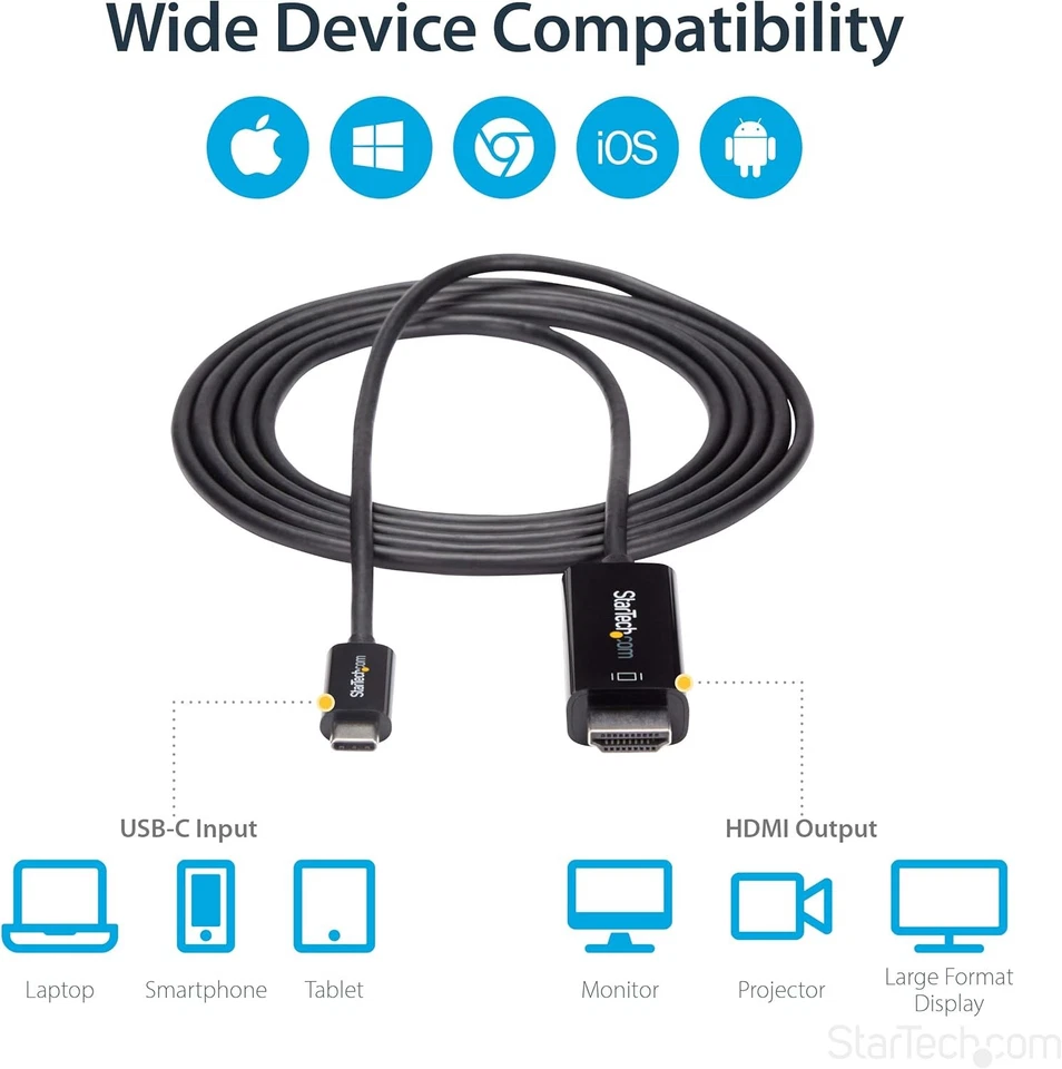 StarTech HDMI-Kabel CDP2HD1MBNL USB-C 2.0, 1m, HDMI A Stecker / USB-C Stecker - Bild 2 von 4