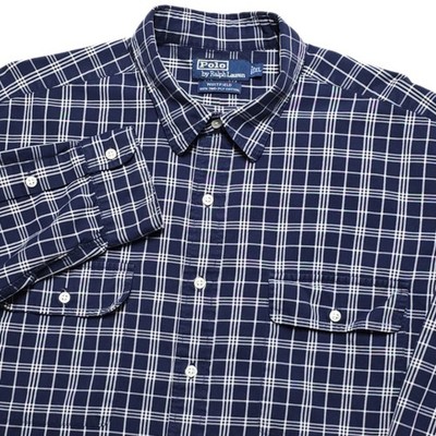 Vintage Polo Ralph Lauren Whitfield Plaid Work Camp Shirt Blue Mens XL