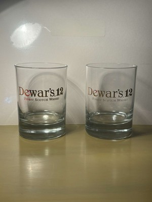 2 DEWAR'S 12 Scotch Whisky Rocks Glasses Set lowball glass whiskey approx. 3.75''