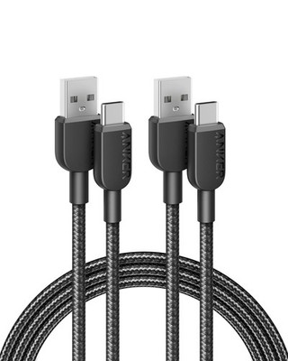 USB A to USB C Cable 6FT 2 Pack Braided Fast Charging Cord Sync Lead Black