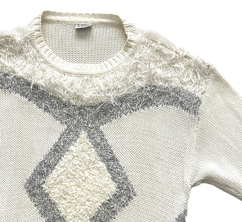 Vintage Womens Jumper 80s White Textured Patterned Metallic Retro Indie 10 image 3