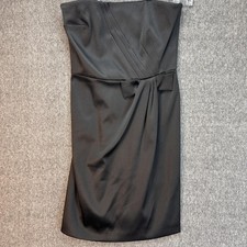 White House Black Market Dress Womens 8 Black Strapless Bow Pleated Sheath Party