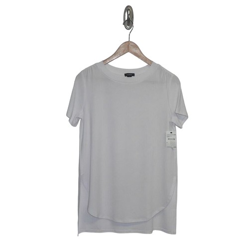 Halogen Women's Pleated Shoulder Short Sleeve Knit Tunic Top in White Small $39