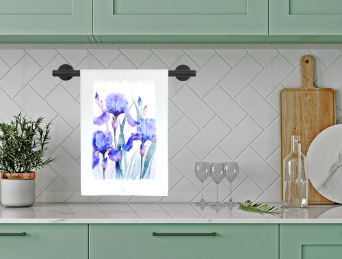 Blue Iris Garden Sublimation Farmhouse Kitchen Bath Linen Towel Gift DZ283L - Picture 2 of 4