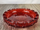 Fenton Ruby Red Heavy Glass Cabbage Rose Ashtray - GLOWS!