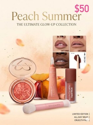 Beauty Creations Peach Summer Glow-Up Collection Set Blush Lipstick Brush LE