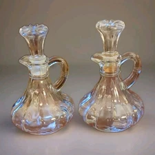 Set of 2 Glass Oil & Vinegar Dispenser Cruet Bottles W Stoppers, 5.5" Tall 