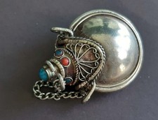 Antiker Silber-Flakon Anhänger | Snuff Bottle mit Löffel | Koralle & Achat