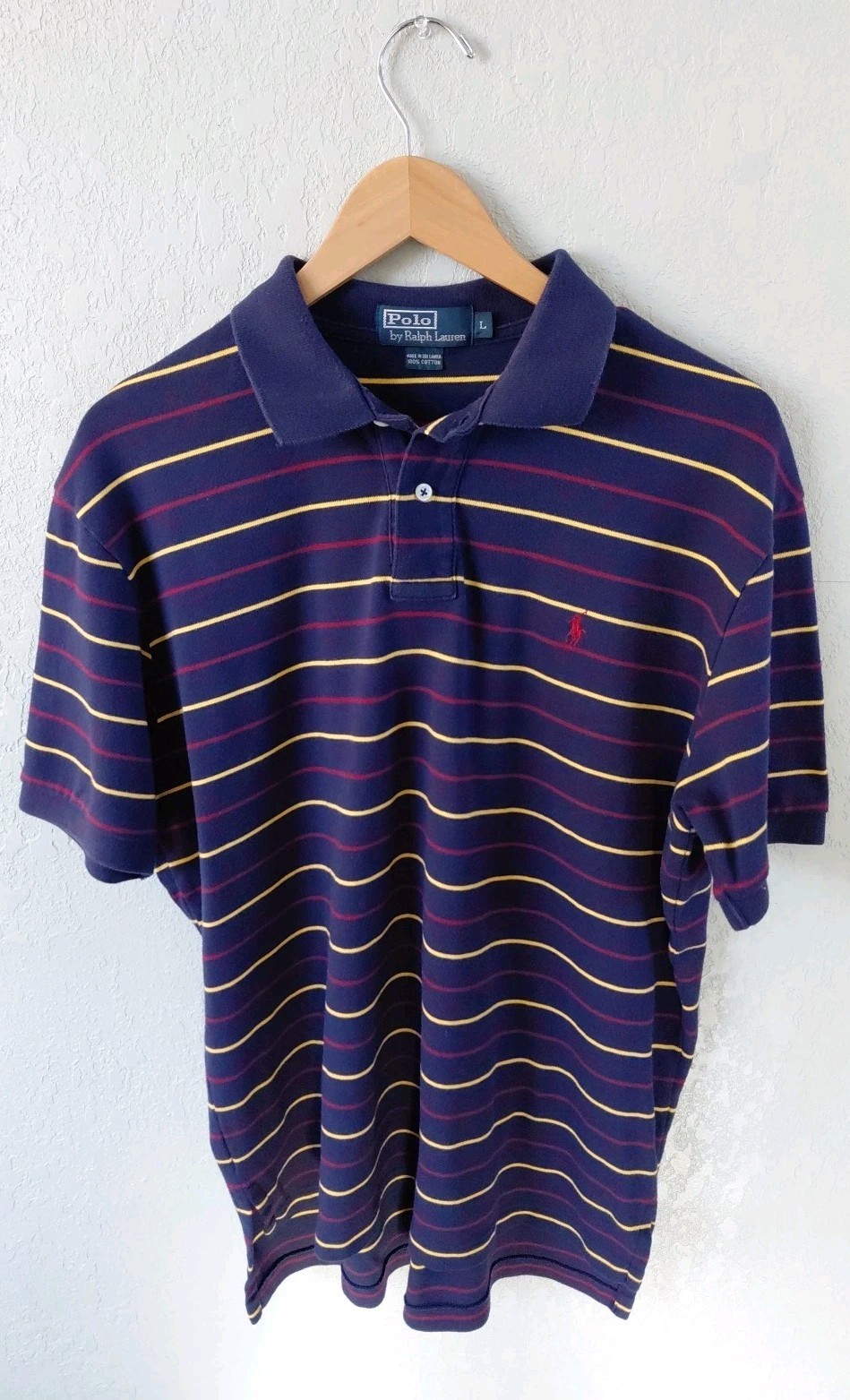 Vintage Polo By Ralph Lauren Men's Large Striped Polo Shirt Pony Logo 90s Preppy