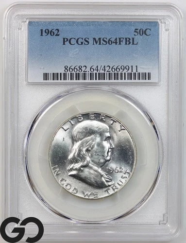 1962 Franklin Half Dollar, FULL Bell Lines, PCGS MS 64 FBL ** Blast White!