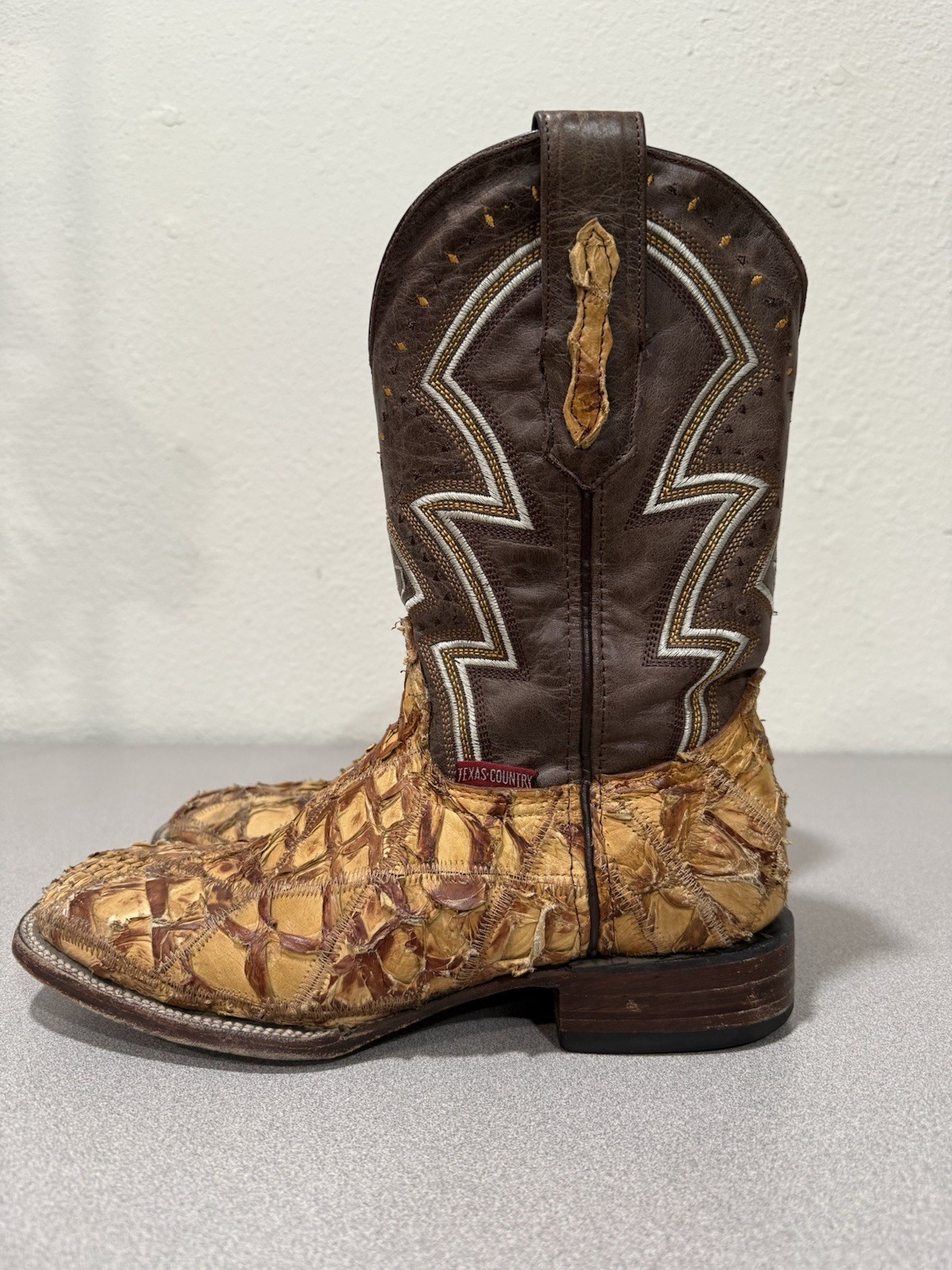 Pirarucu Patchwork Fish Boots Square Toe Size 8.5… - image 2