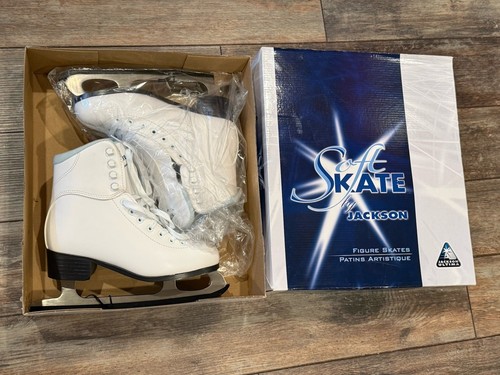 Jackson Ultima GS180 Women’s Ice Skates – Size 6 White Blue Figure Skates w/ Box