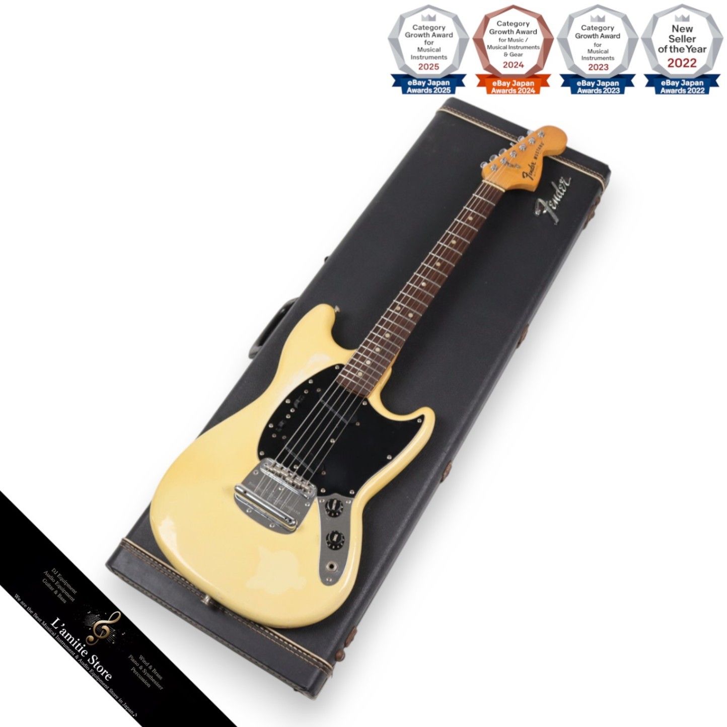 Fender USA Mustang WH 1977 Electric Guitar Black Excellent Condition