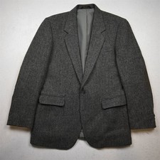 Vtg USA 40R Gray Herringbone 100 Wool Tweed Blazer Suit Jacket Sport Coat