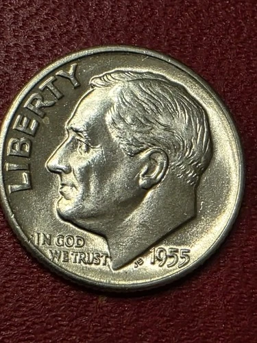 1955 D ROOSEVELT DIME /BEAUTIFUL Lustrous Choice BU  / FULL SILVER TORCH BANDS